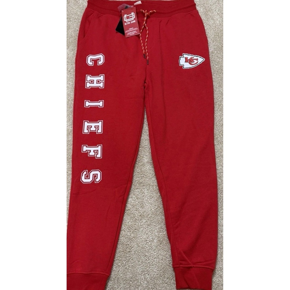 NWT Ultra Game NFL Mens Kansas City Chiefs Jogger Sweatpants Red Large - Picture 2 of 6